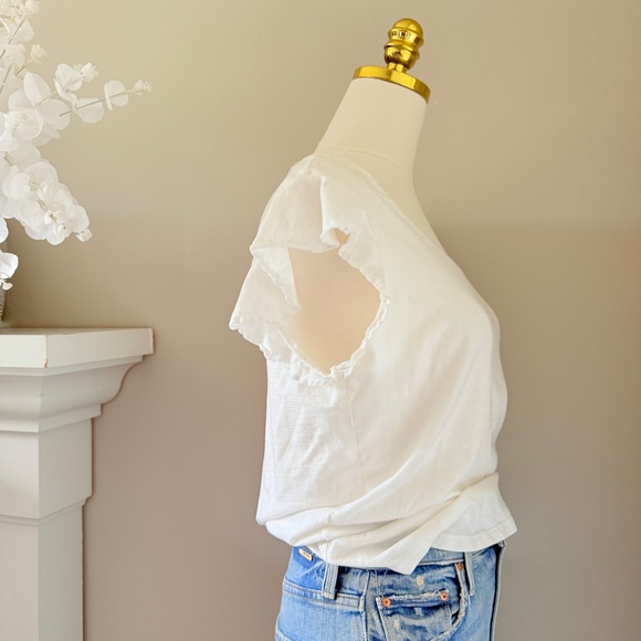 Toad&Co Ruffle Cap Sleeve Tee in True White, Sz L - Picture 6 of 8